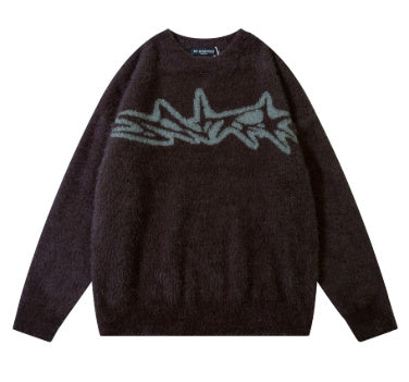 Harajuku Daily Commuting Fashion Personality Geometry Round Neck Jacquard Fashion Brand Knitted Pullover Loose Sweater