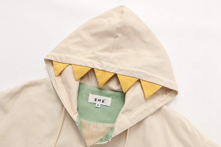 Harajuku Style Dinosaur Embroidered Hooded Jacket