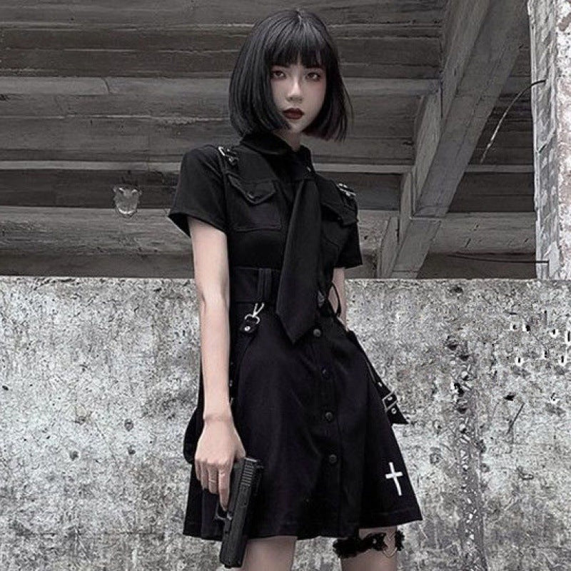 Spring And Summer New Dark Punk Style Jk Uniform Black Improved Dress Female College