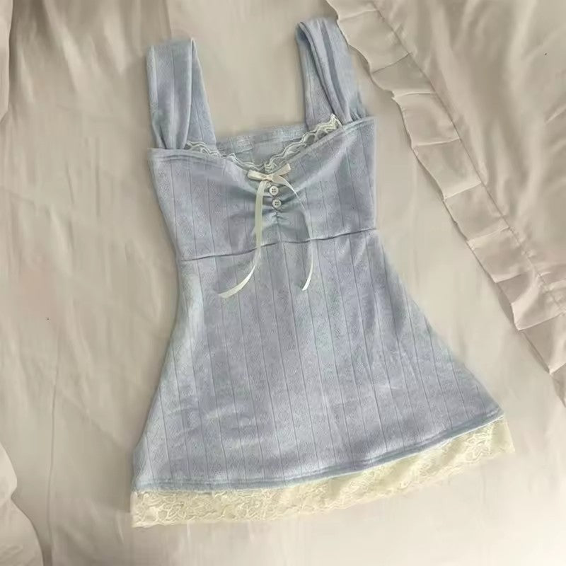 Harajuku Hot Girl Lace Bow Y2g Retro Easy Matching Vest