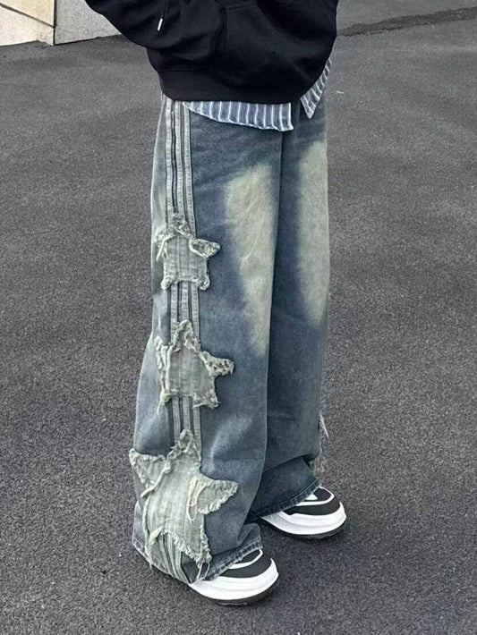 American-style XINGX Patch Straight Jeans