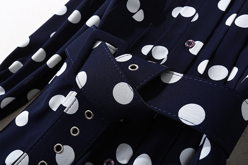 Dark blue polka dot long dress