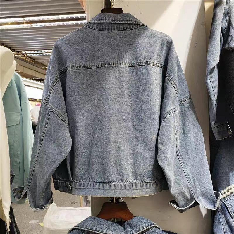 Splicing Beads Diamond Grenadine Loose Denim Jacket