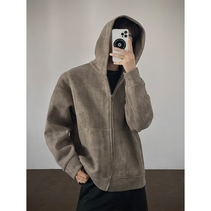 American Retro Tie-dyed Hooded Plus Size Sweater Coat For Men