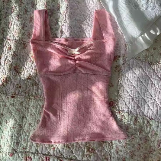 Harajuku Hot Girl Lace Bow Y2g Retro Easy Matching Vest