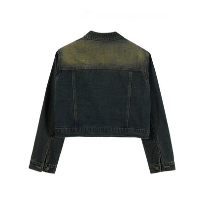 Hong Kong Style Retro Stand Up Collar Denim Short Jacket For Women