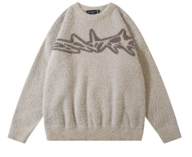 Harajuku Daily Commuting Fashion Personality Geometry Round Neck Jacquard Fashion Brand Knitted Pullover Loose Sweater