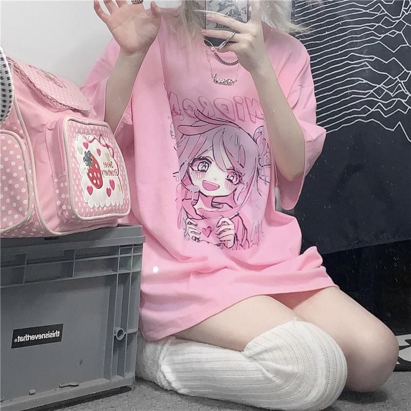 Summer Loose T-shirt Female Cartoon Harajuku Clothes Kawaii Casual