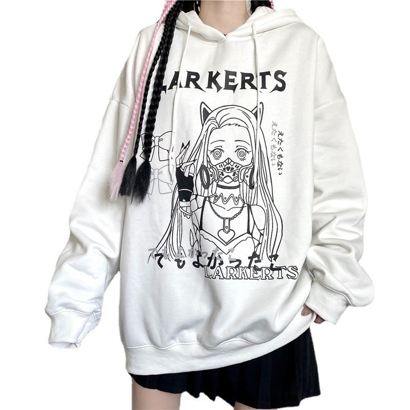 Dark Hoodie Female Two Dimensional Girl Loose Hooded Plus Velvet Coat