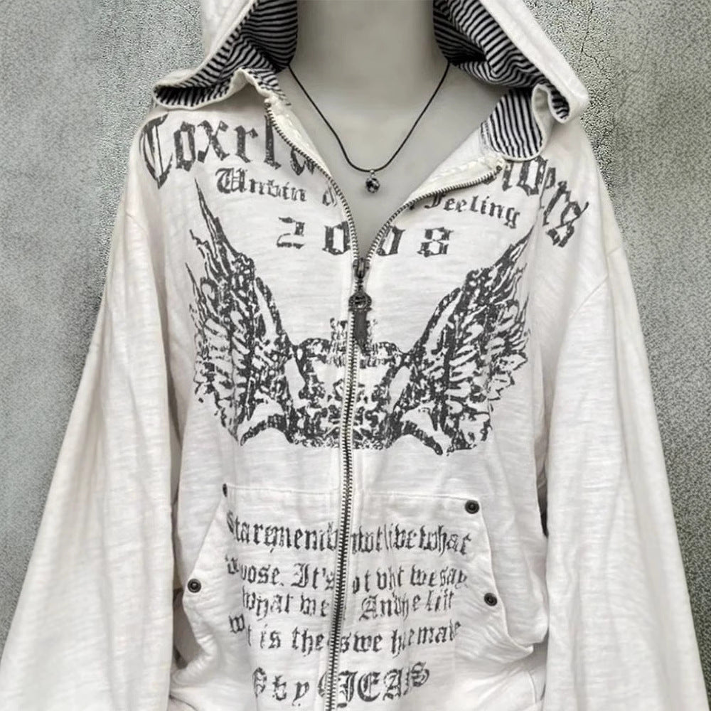 Harajuku Black Hooded Casual Coat Women