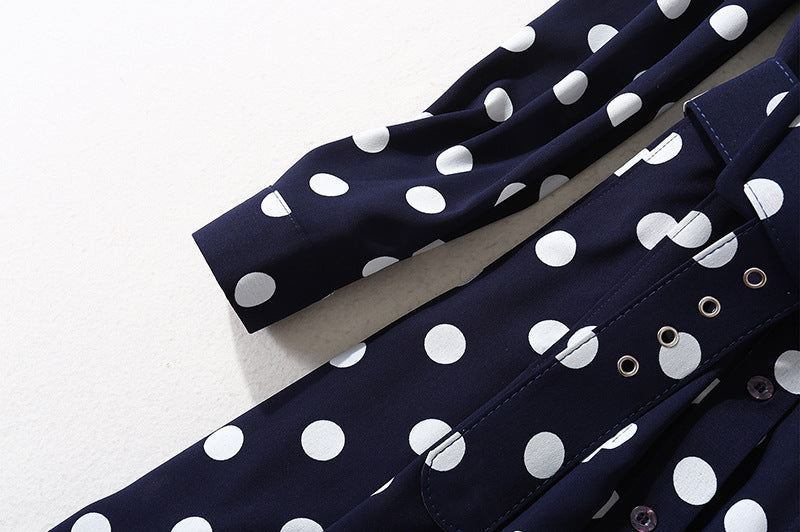 Dark blue polka dot long dress