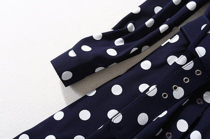 Dark blue polka dot long dress