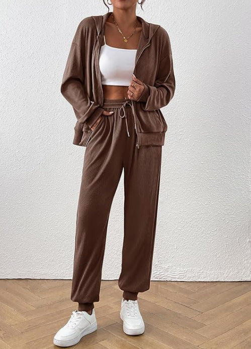 Women's Autumn Fashion Solid Color Suit Rib Sunken Stripe