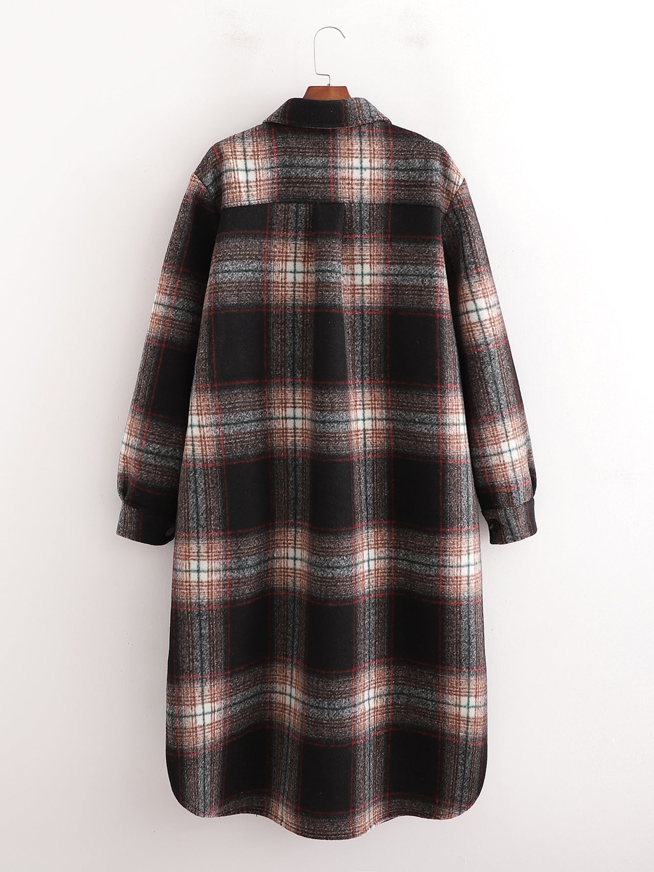 Women's Slim Dark Brown Woolen Plaid Jacket