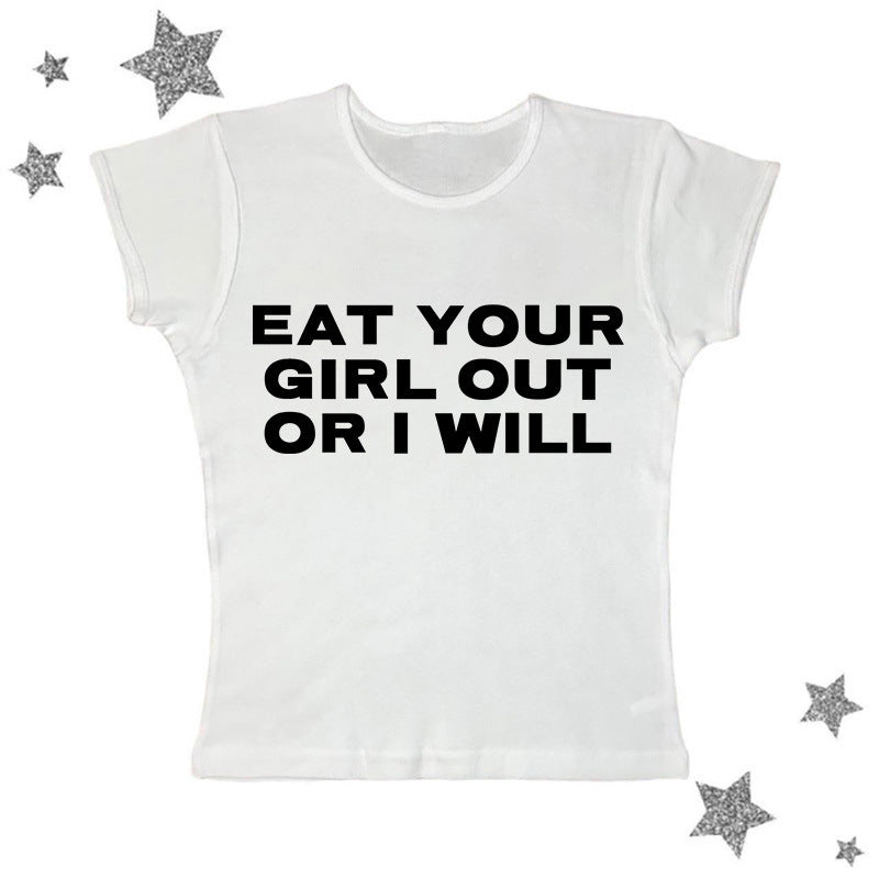 Letter Harajuku Style Midriff-baring Short Sleeve