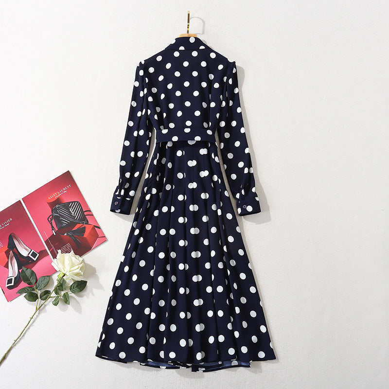 Dark blue polka dot long dress