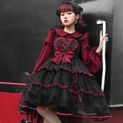 Dark Red Three-stage Suspender Lolita Dress