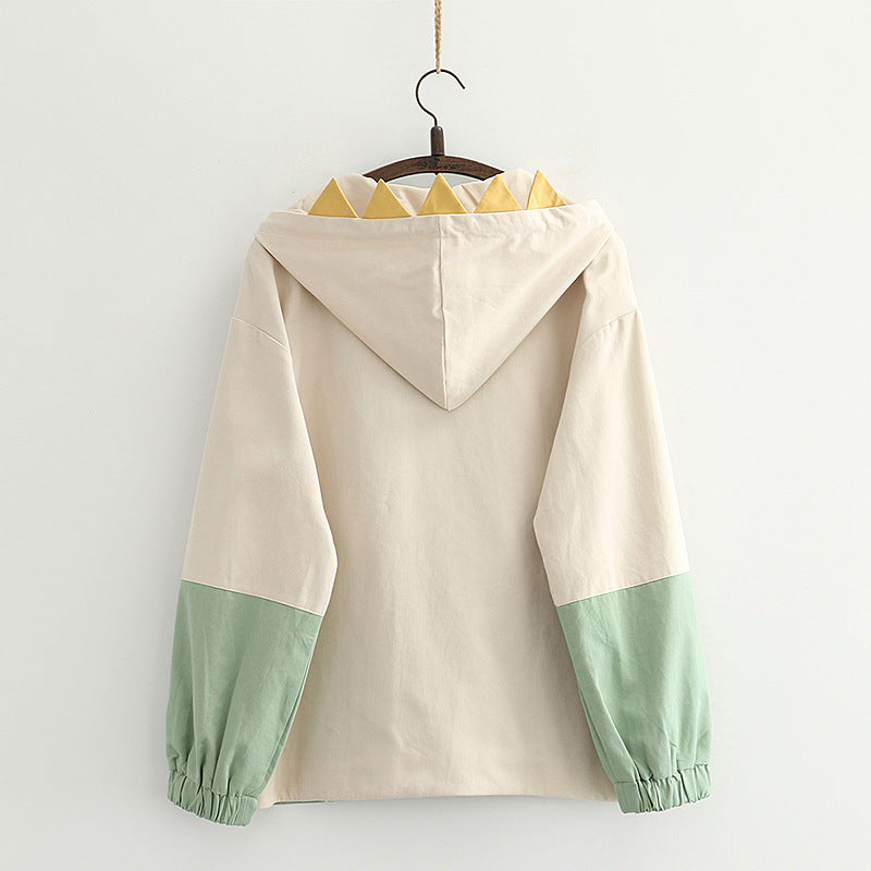 Harajuku Style Dinosaur Embroidered Hooded Jacket