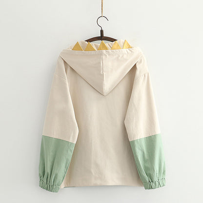 Harajuku Style Dinosaur Embroidered Hooded Jacket
