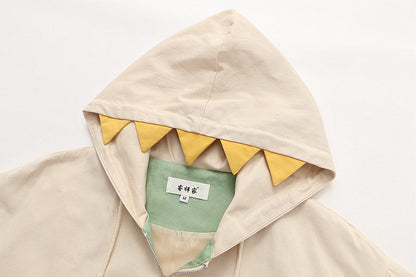 Harajuku Style Dinosaur Embroidered Hooded Jacket