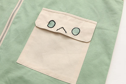 Harajuku Style Dinosaur Embroidered Hooded Jacket