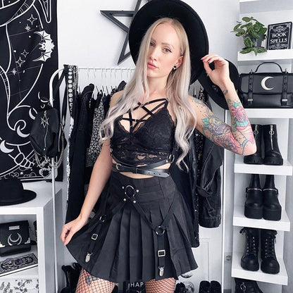 Dark Functional Wind Punk Girl Pleated Skirt High Waist Tooling Bf Cool Ring Skirt Skirt Trend