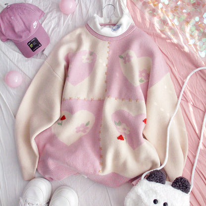 Shimomori Thick Big Sweater Girl Loose Student Japanese Harajuku Cute Soft Girl Round Neck College Style Sweater
