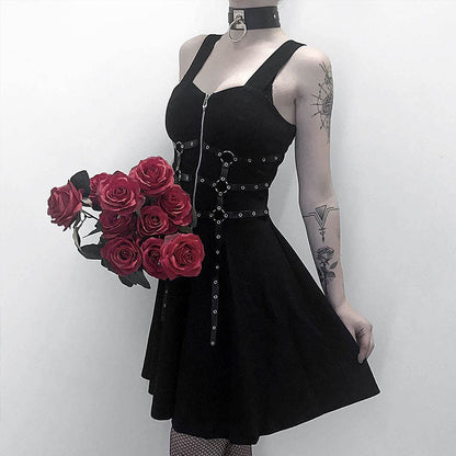 New Dark Style Sexy Waist Suspender Dress Loose Casual Back Black Street Women'S Skirt