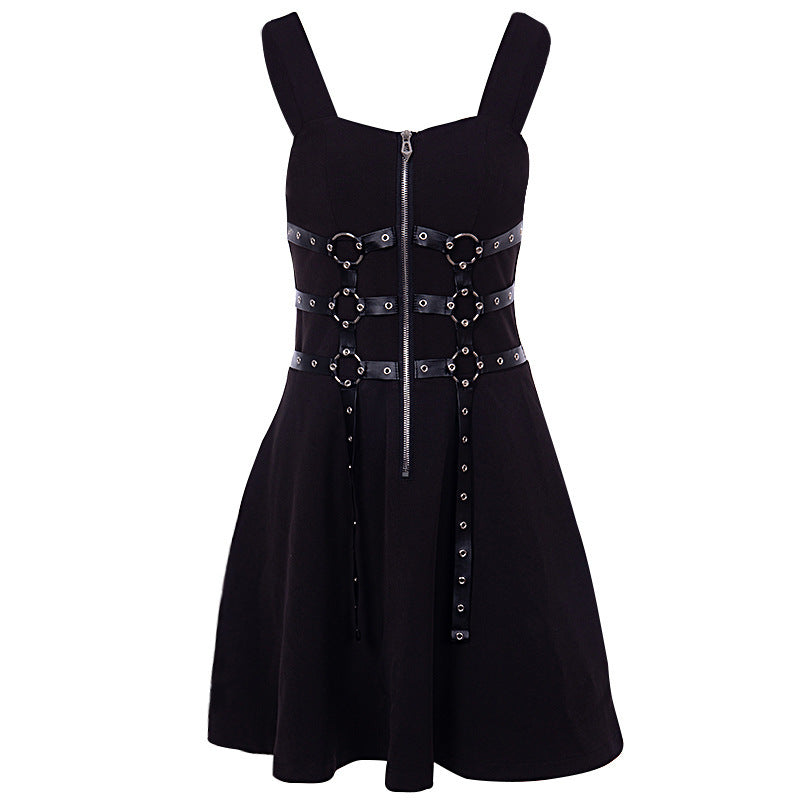 New Dark Style Sexy Waist Suspender Dress Loose Casual Back Black Street Women'S Skirt
