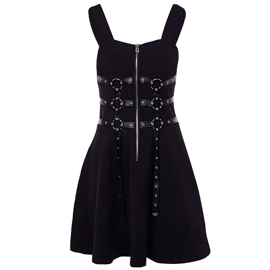 New Dark Style Sexy Waist Suspender Dress Loose Casual Back Black Street Women'S Skirt