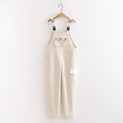 Harajuku Kawaii Strap Pants Women Sweet Plaid Strawberry