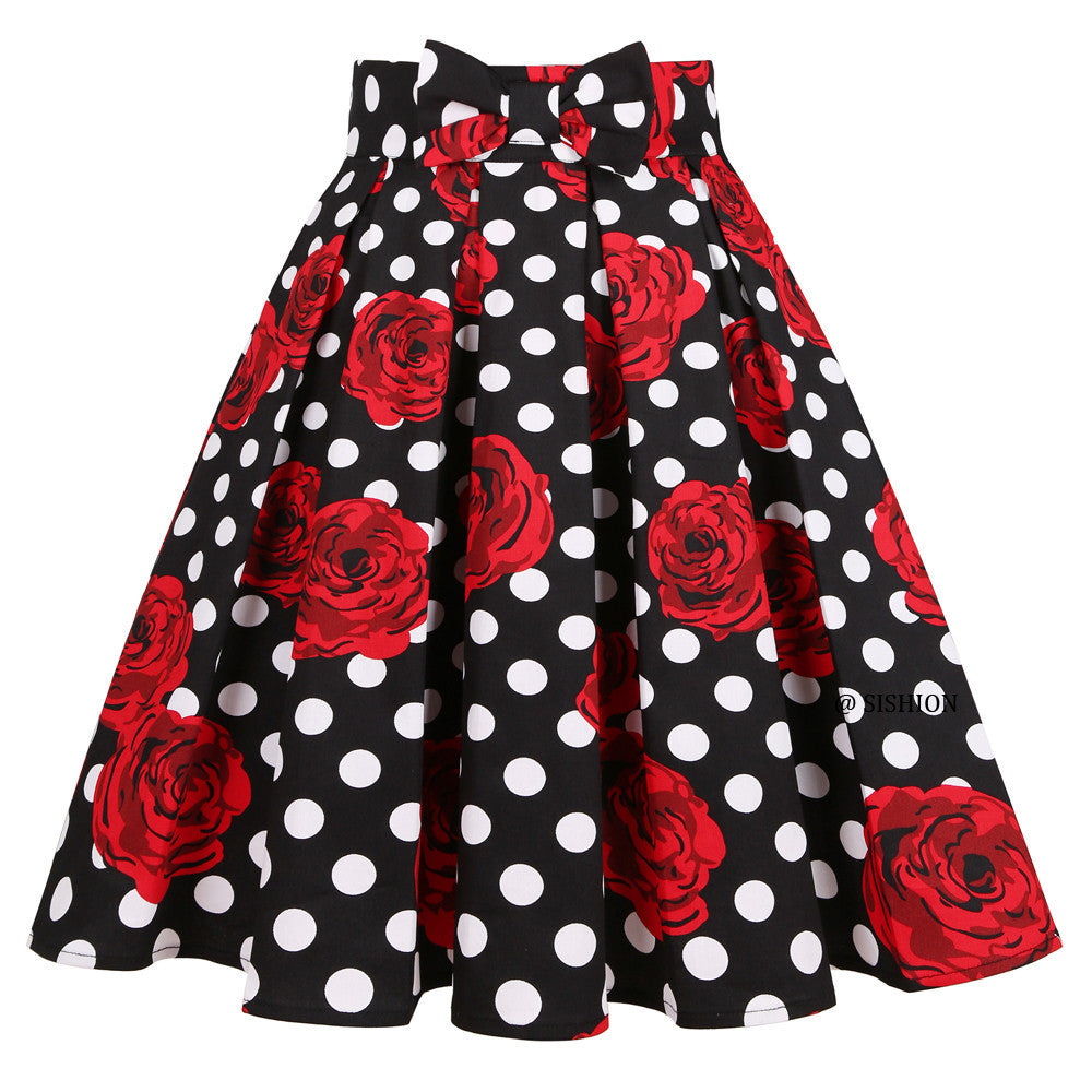 Women's  Polka Dot Print Skirt, Retro Cotton Suit, Harajuku Style, Pleated Skating Skirt