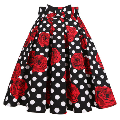 Women's  Polka Dot Print Skirt, Retro Cotton Suit, Harajuku Style, Pleated Skating Skirt