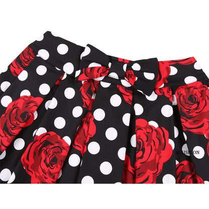 Women's  Polka Dot Print Skirt, Retro Cotton Suit, Harajuku Style, Pleated Skating Skirt