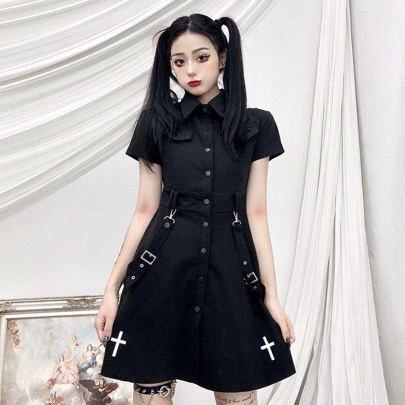 Spring And Summer New Dark Punk Style Jk Uniform Black Improved Dress Female College