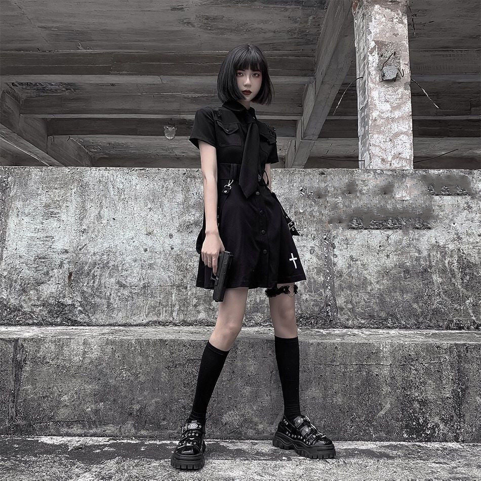 Spring And Summer New Dark Punk Style Jk Uniform Black Improved Dress Female College