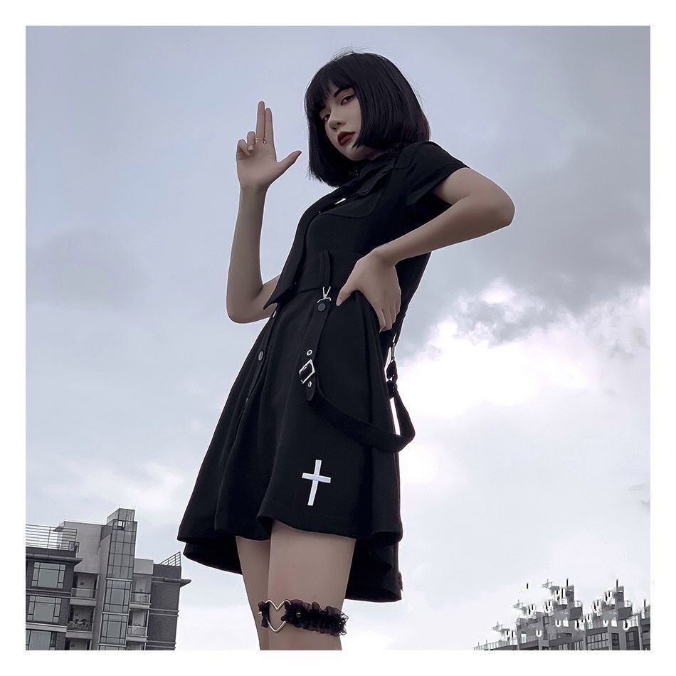 Spring And Summer New Dark Punk Style Jk Uniform Black Improved Dress Female College
