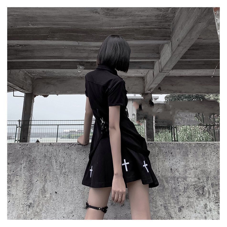 Spring And Summer New Dark Punk Style Jk Uniform Black Improved Dress Female College