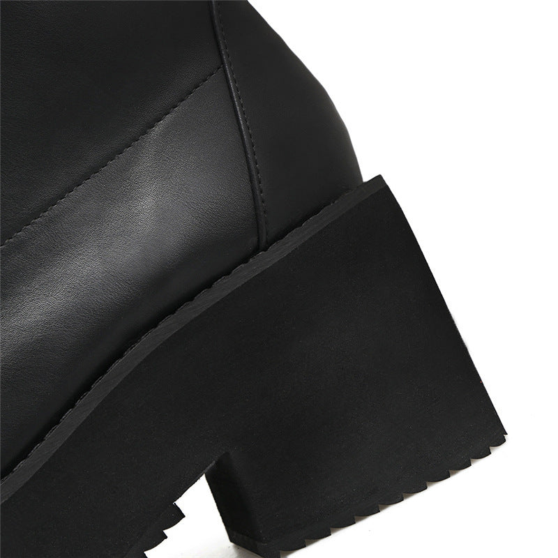 European and American punk leather thick ankle boots female Harajuku thick bottom zipper boots British lace Martin boots