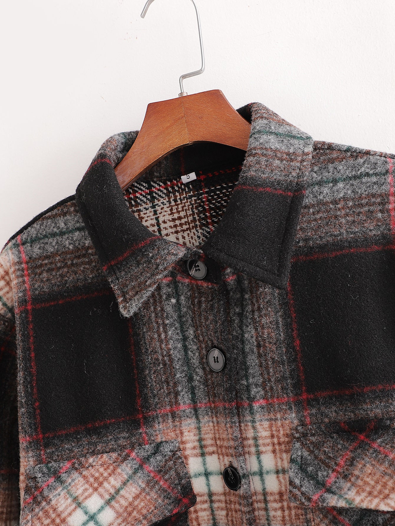 Women's Slim Dark Brown Woolen Plaid Jacket