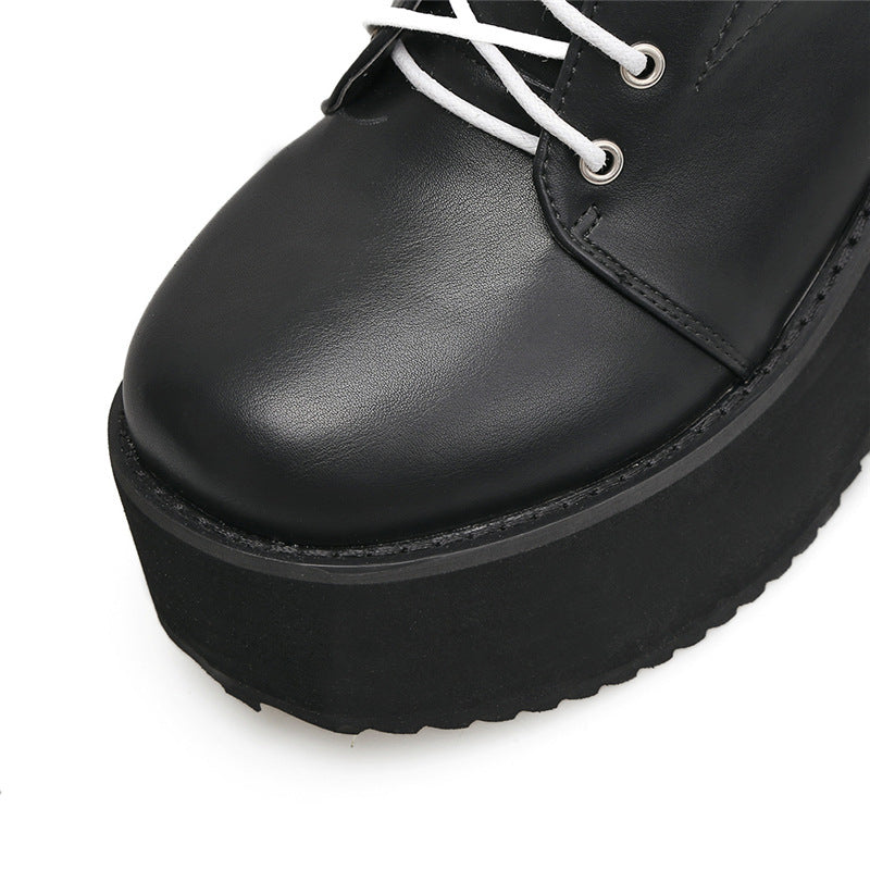 European and American punk leather thick ankle boots female Harajuku thick bottom zipper boots British lace Martin boots