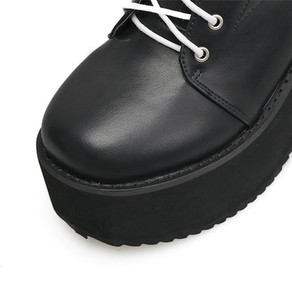 European and American punk leather thick ankle boots female Harajuku thick bottom zipper boots British lace Martin boots