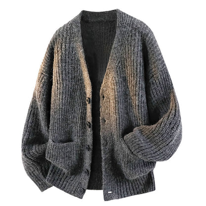 Retro Green Cardigan Sweater Men's Casual Knitted Jacket