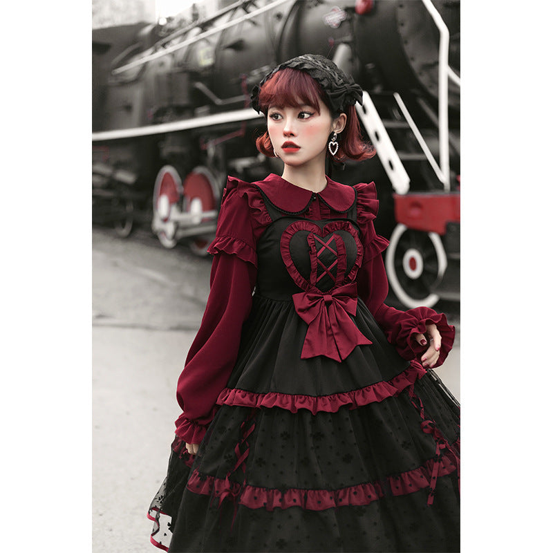 Dark Red Three-stage Suspender Lolita Dress