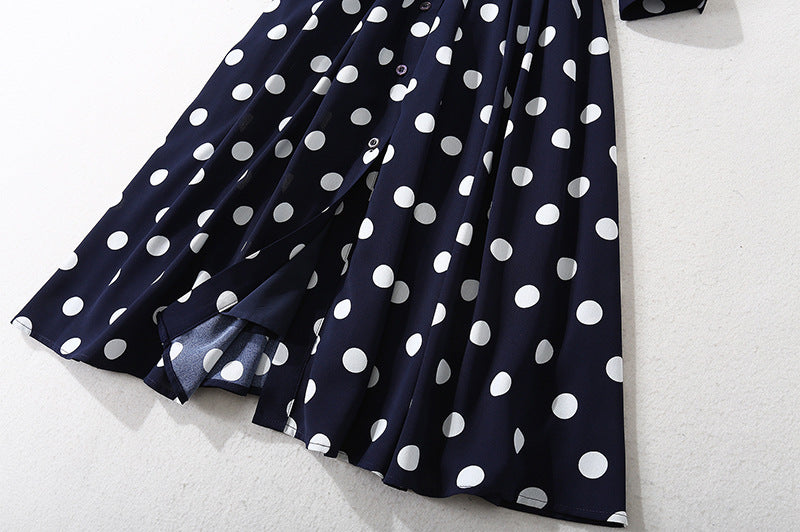 Dark blue polka dot long dress