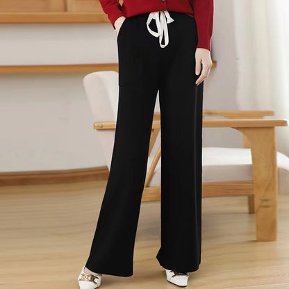 Knitted Straight-leg Wide-leg Pants Women's High Waist