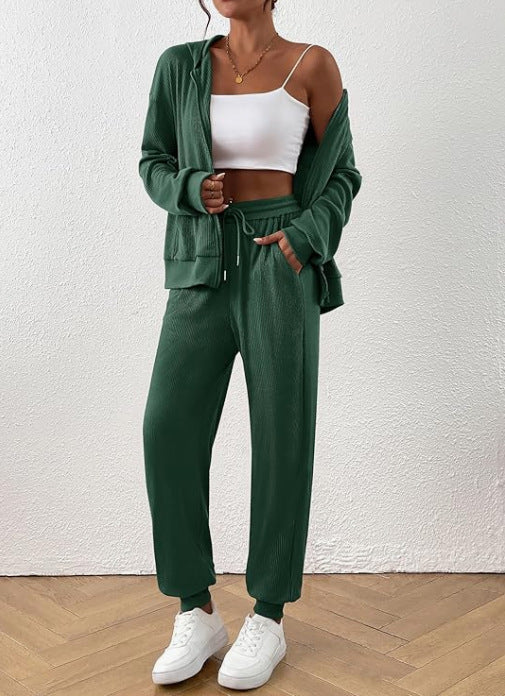 Women's Autumn Fashion Solid Color Suit Rib Sunken Stripe