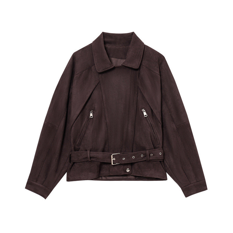 Retro All-match With Belt Suede Locomotive Style Coat