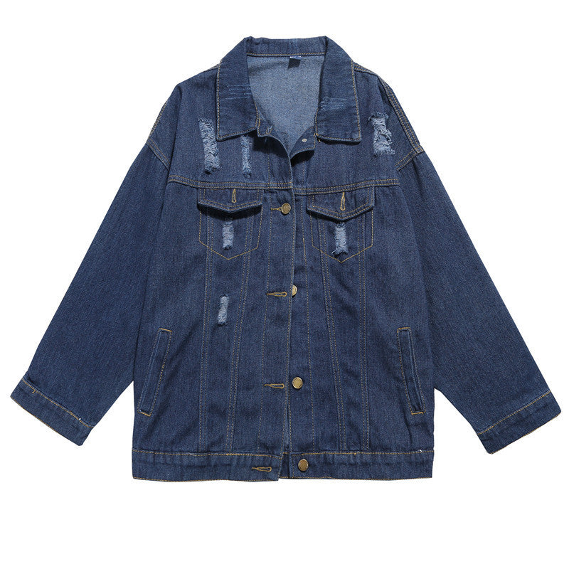 Worn Loose Denim Jacket Women's Long Sleeves