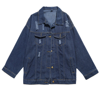 Worn Loose Denim Jacket Women's Long Sleeves